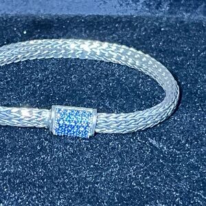 925 Silver Bali bracelet with Blue sapphire paved clasp